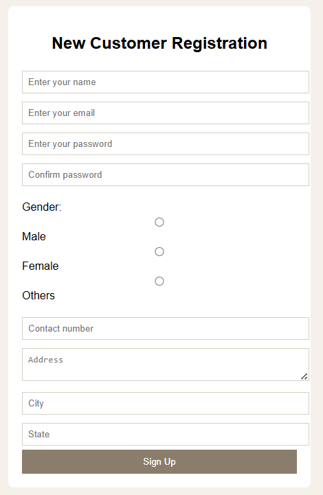 Registration Page Output
